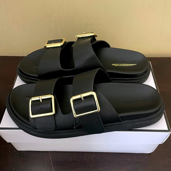 Banana Republic Shoes - Banana Republic Womens Black Double Buckle Slide Sandals Gold Hardware Size 8